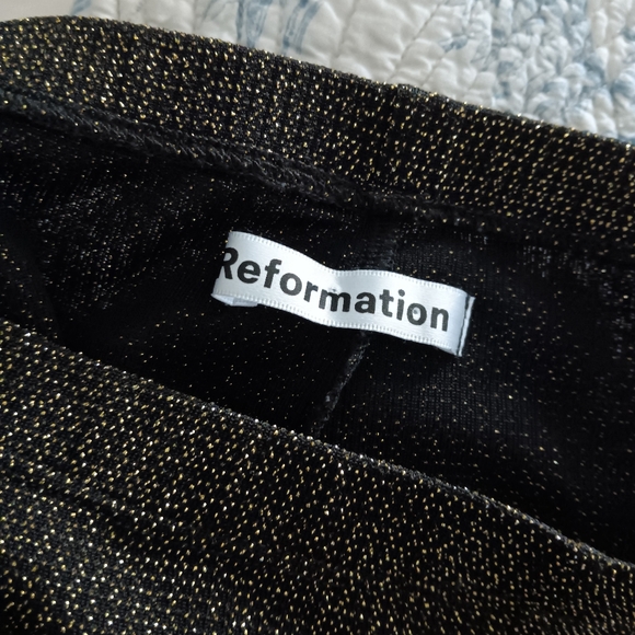 REFORMATION Black + Gold Glitter Flared Pull On Pants S - Picture 4 of 5
